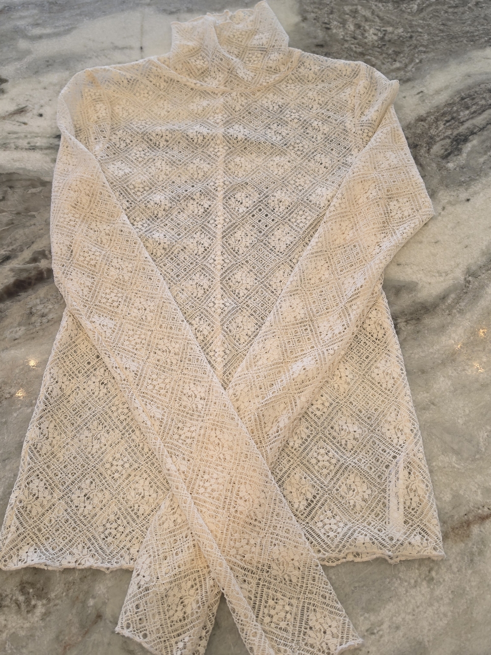 Free People Cream Lace Long Sleeve Turtleneck Camisole